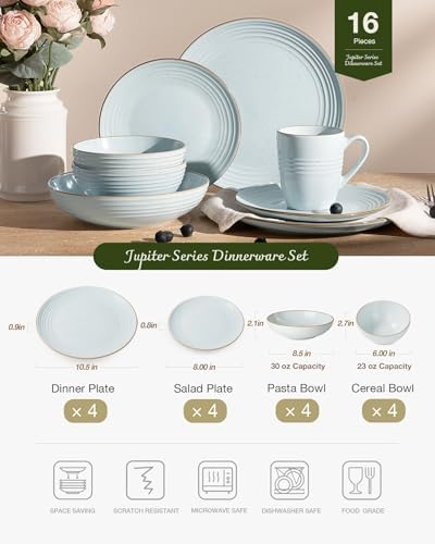 Famiware Jupiter Stoneware Dinnerware Sets with Pasta Bowls, Dishes for 4 - Image 6