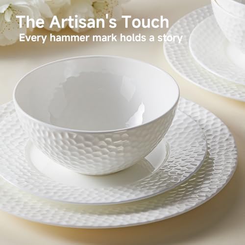 KINGSTONE 12Pcs Hammered Rim White Bone China Set, Service for 4 - Image 3
