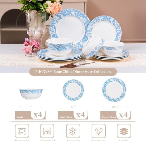 12-Piece Porelain Dinnerware Set, Light Blue - Image 3