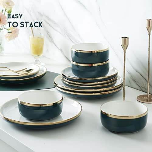 Pokini Porcelain Dinnerware Sets for 4, Luxury China Plates and Bowls Sets - Image 5