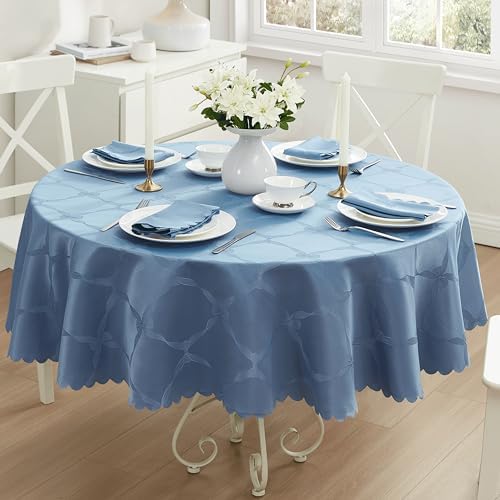Newbridge Holiday Ribbons Bows Blue 70" Round Tablecloth - Image 5