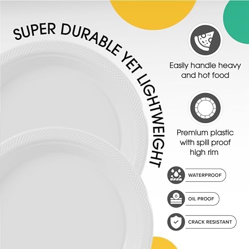 Exquisite Party Solids Sturdy White Plastic Plates 9" Party Plates 50 Pcs - Image 4