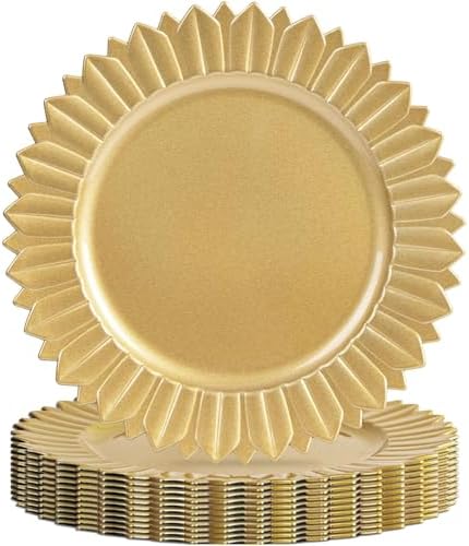 MAONAME Gold Charger Plates Set of 12, Plastic Chargers with Sunflower Rim by MAONAME