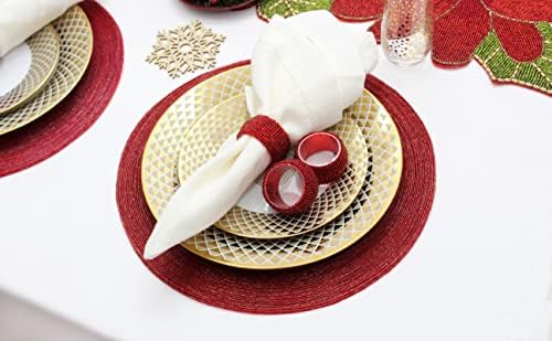 COTTON CRAFT Glitz Handmade Beaded Napkin Rings - Set of 12 - Red - Image 5