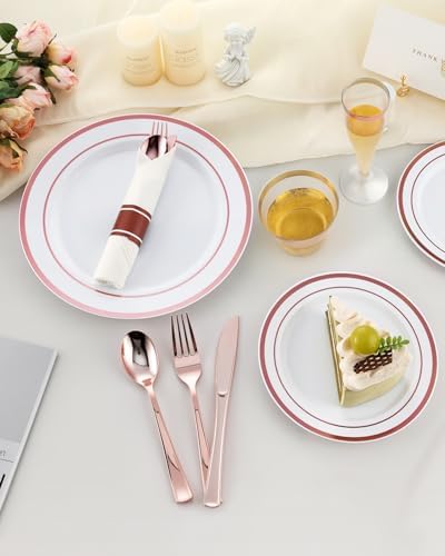 Goodluck 320PCS Rose Gold Fancy Disposable Dinnerware Sets for 40 Guests - Image 6