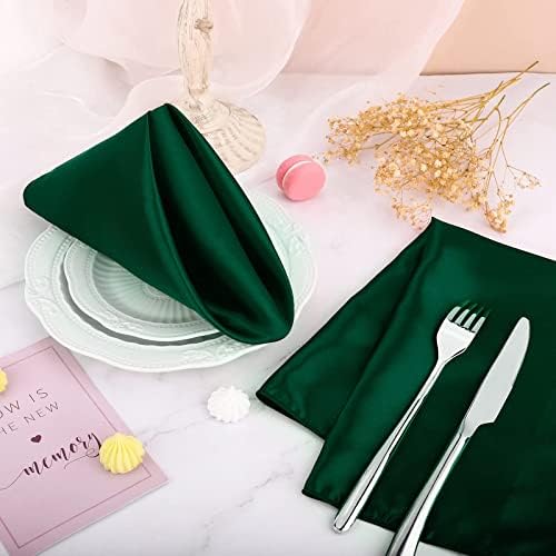 Aneco 16 Pack Square Satin Napkin Bright Silk Table Napkin Soft Smooth Fabric Table Napkin for Wedding Banquet Party Decoration, Forest Green, 17 x 17 Inch - Image 5