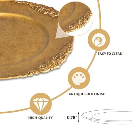 MAONAME Antique Gold Charger Plates Set of 6, Plastic Round Plate Chargers - Image 4