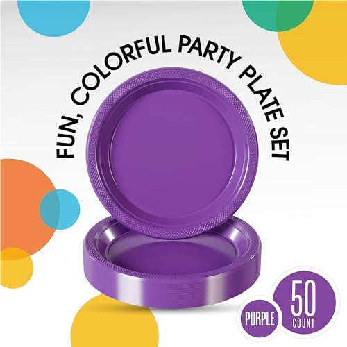 Exquisite Party Solids Sturdy Purple Plastic Plates 7" Cake Plates 50 Pcs - Image 2