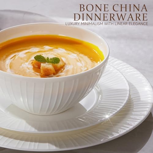 KINGSTONE 24Pc Bone China Dinnerware Set & 40Pc Flatware Combo Set for 8 - Image 4