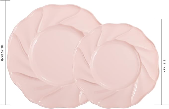 Morejoy Pink Plastic Plates 60PCS for Party, Disposable Plates, Includes 30PCS Dinner Plates, 30PCS Dessert Plates, Perfect for Wedding, Shower, Valentine's Day