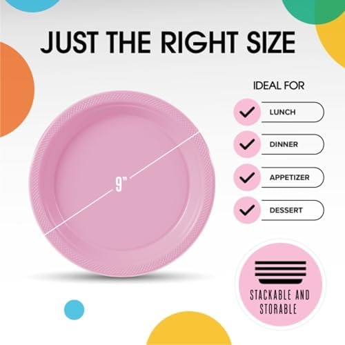 Exquisite Party Solids Sturdy Pink Plastic Plates 9" Party Plates 50 Pcs - Image 3