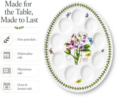 Portmeirion Botanic Garden 12-inch Devilled Egg Platter, Sweet Pea Motif - Durable Porcelain Serveware with Chip-Resistant Glaze - Dishwasher, Microwave, Freezer, Oven Safe Elegant Tableware - Image 4