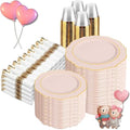 Liacere 700PCS Pink Plastic Plates-Dinnerware Sets for 100 Guests-200 Disposable Plates(10inch,7inch),300 Pink Plastic Silverware,100 Cups,100 Napkins for Wedding&Galentines Day&Baby Shower by Liacere