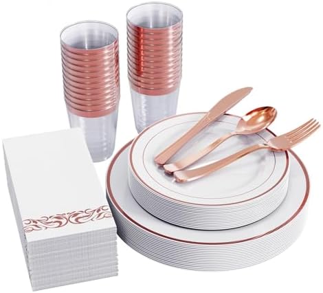 FOCUSLINE 175 Pieces Rose Gold Dinnerware Set for 25 Guests by FOCUSLINE