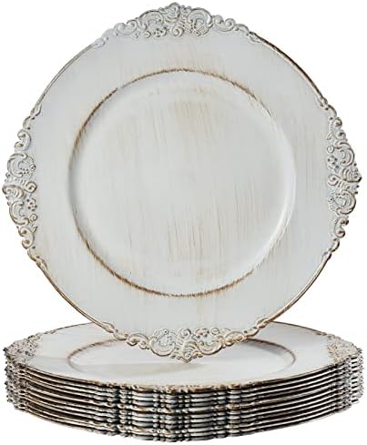 MAONAME Antique White Charger Plates, Round Plate Chargers Set of 12 by MAONAME