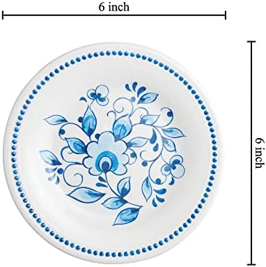 UP UPware Blue and White Floral Melamine Round Dessert Plates, Small Serving Plates, for Appetizer, Snacks, and Side Dishes, Blue, 6 Inch, Set of 4 - Image 2