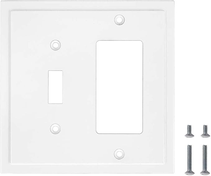 Henne Bery Modern Edge Decorative Wall Plate Switch Plate Outlet Cover, Durable Solid Zinc Alloy (Toggle/Decorator, White)