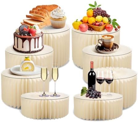 8 Pack Buffet Risers Foldable Food Display Risers Food Risers for Buffet Table Tall Cake Stands Cylinder Stands for Party Pedestal Cake Stand Dessert Table Display Set Cupcake Stands Cupcake Display (Cream, 8Pcs) by Unknown
