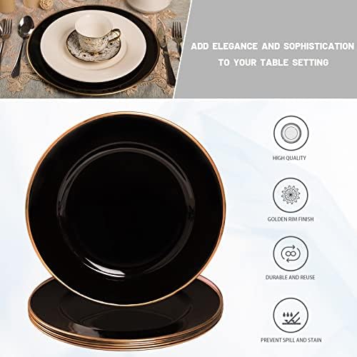 MAONAME Black Charger Plates Set of 6, Plastic Plate Chargers with Gold Rim - Image 4