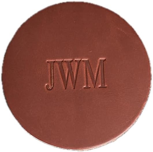 Ox & Pine Personalized Leather Coaster - Sold Individually or in Sets of 4 - Customize Inscription - 100% Full-Grain Leather – 4" Round or 4" Square (Round, Brown, 1 Individual Coaster)