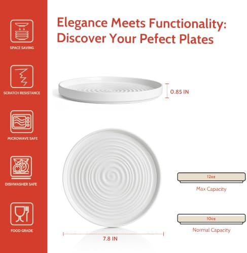 Sweese Porcelain Flat Dessert Plates Set of 6-7.8 in Salad White Plates - Image 2