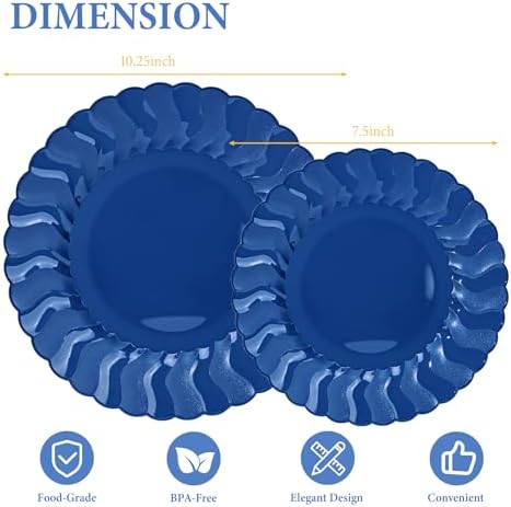 Lullaby 60PCS Navy Blue Scalloped Plastic Plate, Disposable Plate for Party - Image 2