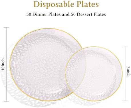 realluck 100Pcs Clear Purple Plastic Plates with Gold Rim - Image 4