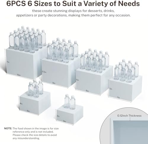 6 Pcs White Buffet Risers with Mini Sign and Marker, Food Risers Display Stands for Buffet Table Party Catering Dessert Jewelry Collectibles,Cube Nesting Boxes with Hollow Bottoms 6 Sizes (10" 9" 8" 7" 6" 5") - Image 2