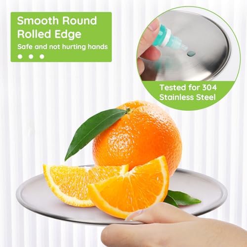 Stainless Steel Plates, 6 Set 6.7 inch 304(18/8) Metal Food Serving Plate, Reusable Snack Eating Dishes Round Shatterproof Plate Silver Dinnerware for BBQ Dinner Oven Dishwasher Safe - Image 3