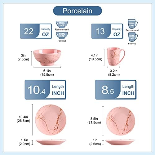 LOVECASA Pink Dinnerware Set for 4, 16 Piece Porcelain Dish With Plates, Bowls and Mugs, Gold Splash Glaze Round Modern Ceramic Dinner Set, Dishwasher Microwave Safe - Image 2