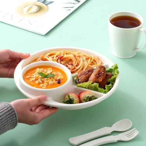 Unbreakable Divided Plates for Adults Portion Control Plates Set of 2 White Round Plastic Dinner Plate 9 Inch for Camping Outdoor or Every Day Use - Image 2