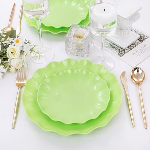 LIYH 24Pcs Green Unbreakable Plastic Plates for Birthday Scalloped - Image 6