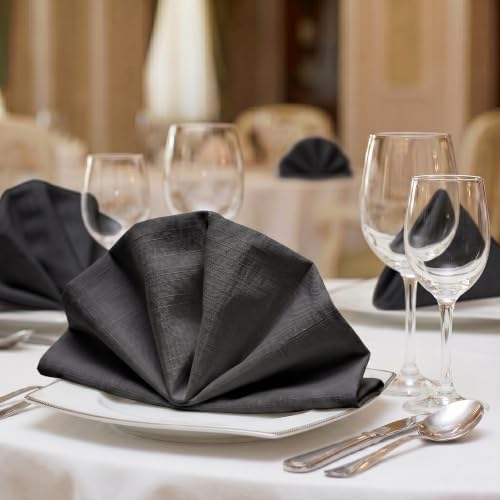 EHouseHome Waterproof Faux Linen Dinner Napkins, Set of 12, 17 x 17, Black - Image 5