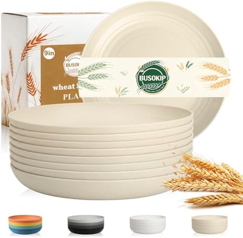 Kitchen Plates Set of 8, Unbreakable Kids Plates Non Toxic - Beige by BUSOKIP