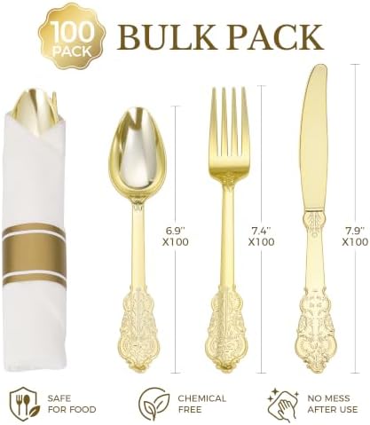Goodluck 400PCS Gold Fancy Wrapped Silverware Set Disposable - Image 3