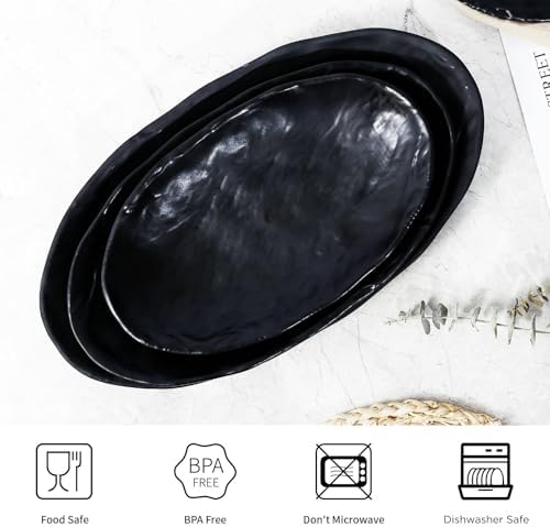 TP Melamine Serving Platters Set of 3, 10", 12" and 14" Oval Serving Trays for Food, Fruits, Snacks, Appetizers and Desserts, Lightweight Plates Set for Home Parties Indoors & Outdoors, Black - Image 2