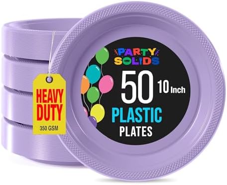 Party Solids 33% Thicker Lavender Plastic Plates 10" Dinner Plates 50 Ct by Exquisite