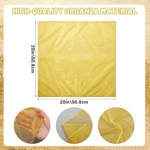 Tigeen 12 Pcs Organza Dinner Napkins 20x20 Sheer Sparkly,Shining Gold - Image 2