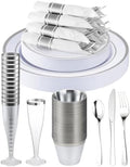 Goodluck 200 PCS Silver Dinnerware Set, Party Plastic Plates for 25 Guests by GoodLuck