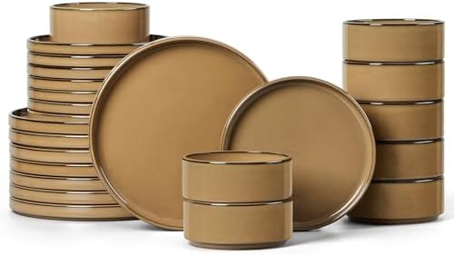 LIANYU 24 Piece Stoneware Dinnerware, Plates and Bowls Dishes Set for 8 by LIANYU