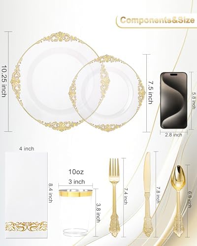 Nervure 175Pcs Clear Plastic Plates, Plastic Dinnerware Set for 25 Guest - Image 3