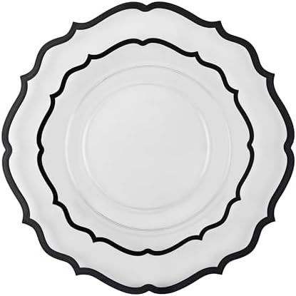 PLASTICPRO 32 Pack Elegant Disposable Plastic Plates Combo Set Includes 16 Dinner Plates and 16 Salad Plates Heavy Duty Fancy Party Plates Clear & Black Contemporary Design - Image 5