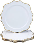 White Chargers for Dinner Plates, 13 Inch Scalloped Plastic Decorative Table Charge Service Plates Set of 6 for Wedding, Holiday, Thanksgivng, Christmas by Omuriko