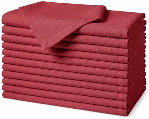 EHouseHome Waterproof Faux Linen Dinner Napkins, Set of 12, 17 x 17,Red by EHouseHome