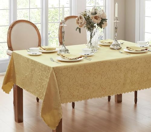 Newbridge Portofino Scalloped Damask Fabric Napkins, Set of 4, Gold, Wrinkle and Stain Resistant Fine Dining Holiday Party Fabric Napkin Set - Image 4