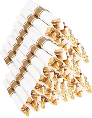 400PCS Gold Wrapped Silverware Set Disposable Hammered for Weddings by Joyido
