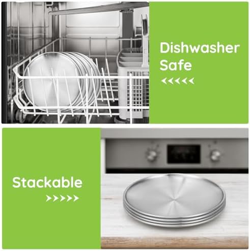 Stainless Steel Plates, 16 Set 6.7 inch 304(18/8) Metal Food Serving Plate, Reusable Snack Eating Dishes Round Shatterproof Plate Silver Dinnerware for BBQ Dinner Oven Dishwasher Safe - Image 4