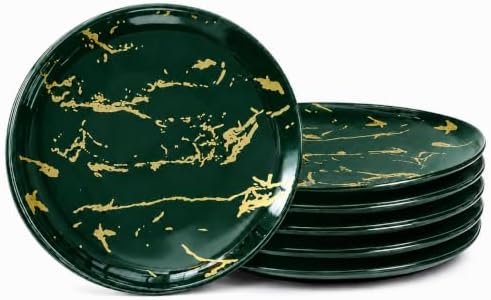 7.5-Inch Ceramic Salad Plates Set of 6, Green and Gold Marble by Loymokinar