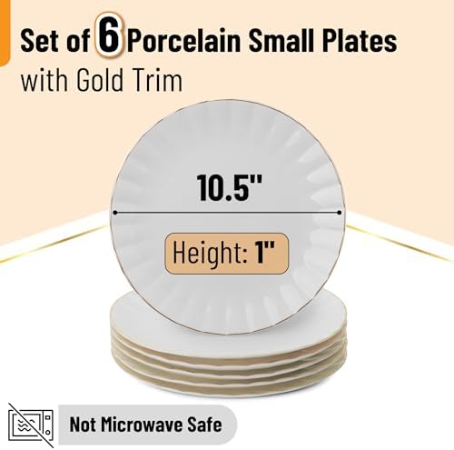 BTaT- Porcelain Dinner Plates with Gold Trim,10.5 inch, Set of 6, White Dinner Plates Bulk, White Plate Set - Image 2
