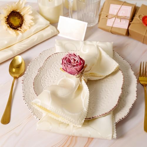 Handcraft Purple Flower Napkin Rings Set of 8, Peony Napkin Holder Floral Rings With Jute Bow Buckles for Summer, Wedding, Banquet, Birthday, Christmas, Valentine's, Thanksgiving Table Decoration - Image 4